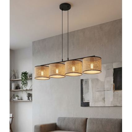 ECO Cable-Suspended Pendant Light 4xE27/15W/230V, Beige/Rattan