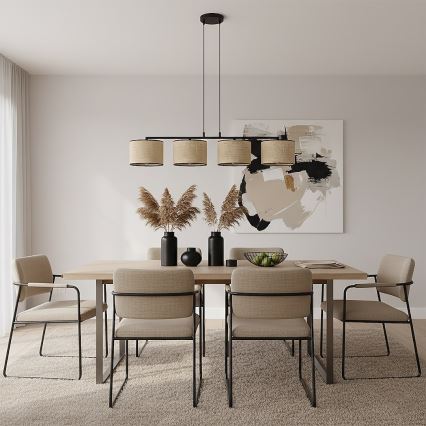 ECO Cable-Suspended Pendant Light 4xE27/15W/230V, Beige/Rattan