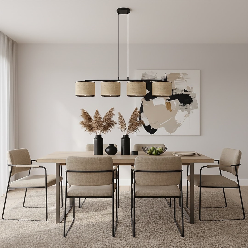 ECO Cable-Suspended Pendant Light 4xE27/15W/230V, Beige/Rattan