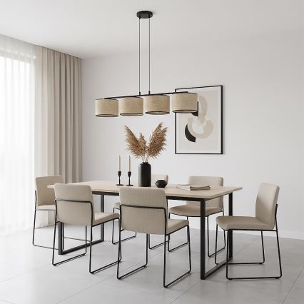 ECO Cable-Suspended Pendant Light 4xE27/15W/230V, Beige/Rattan