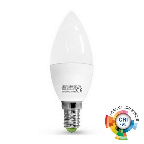 ECOLINE C37 LED Bulb E14, 7W, 230V, 3000K, CRI 92 - Brilagi