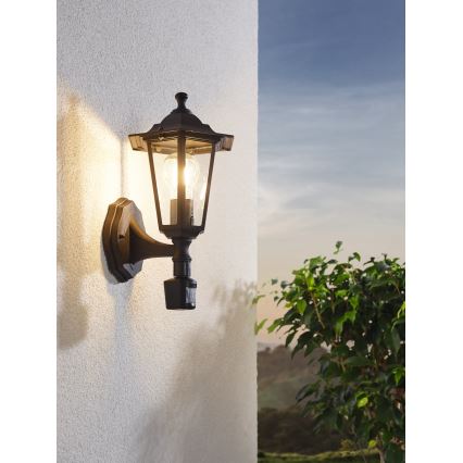 EGLO -  Outdoor wall light with a sensor 1xE27/60W black