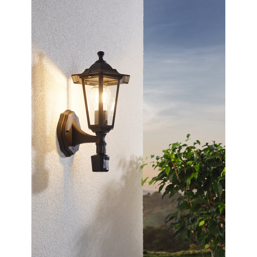 EGLO -  Outdoor wall light with a sensor 1xE27/60W black