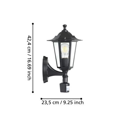 EGLO -  Outdoor wall light with a sensor 1xE27/60W black