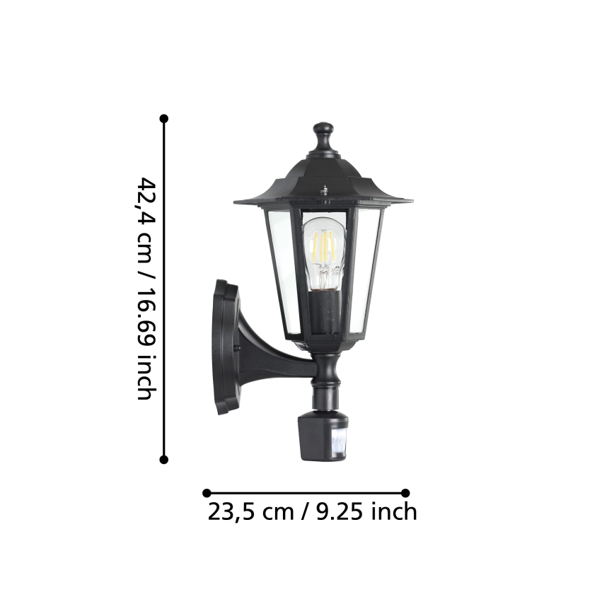 EGLO -  Outdoor wall light with a sensor 1xE27/60W black