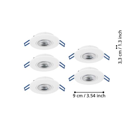Eglo - SET of 5 LED recessed ceiling lights LED/4.9W/230V 2700/4000/6500K Ø 9 cm white