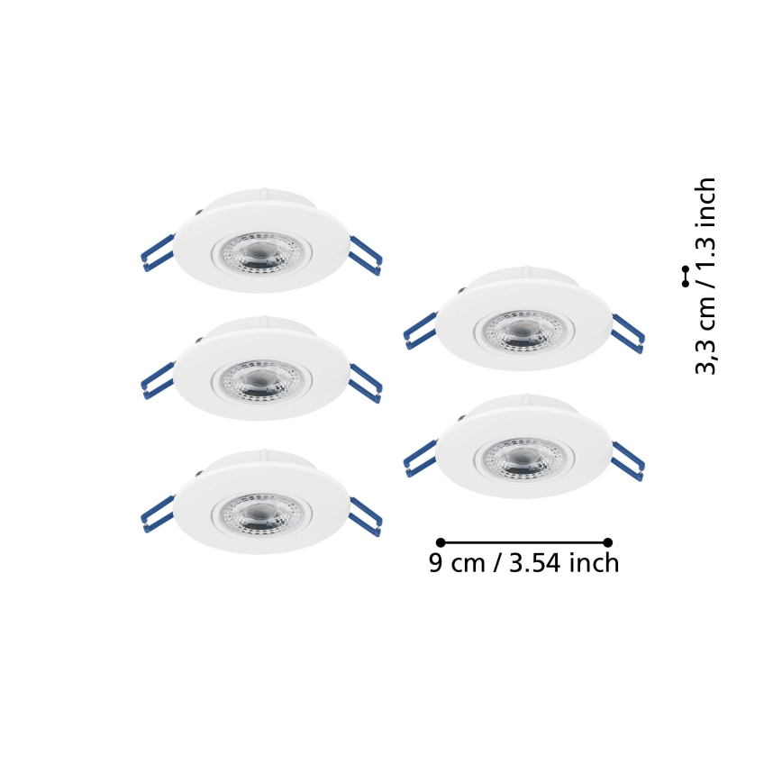 Eglo - SET of 5 LED recessed ceiling lights LED/4.9W/230V 2700/4000/6500K Ø 9 cm white