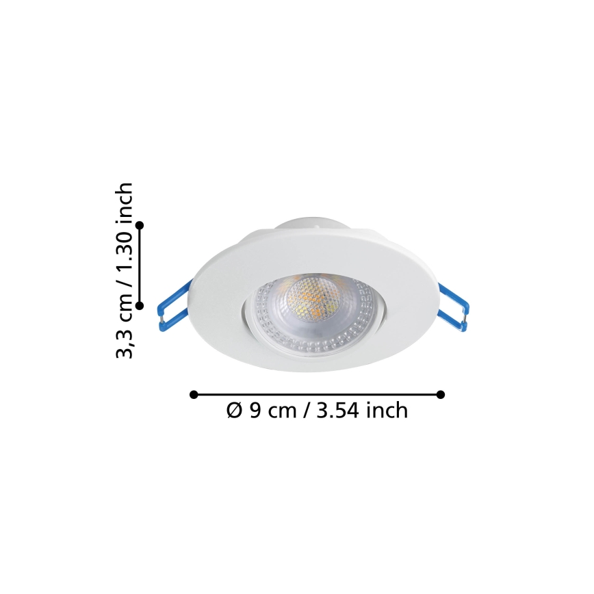 Eglo - Set of 7 LED recessed downlights, 4.9 W, 230 V, selectable color temperature 2700/4000/6500 K, Ø 9 cm, white