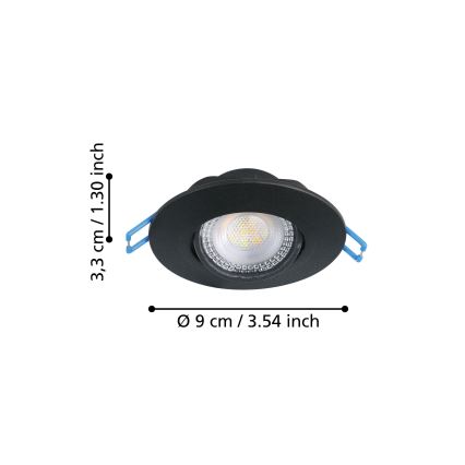 Eglo - Set of 3 LED recessed downlights, 4.9 W, 230 V, 2700/4000/6500 K, Ø 9 cm, black