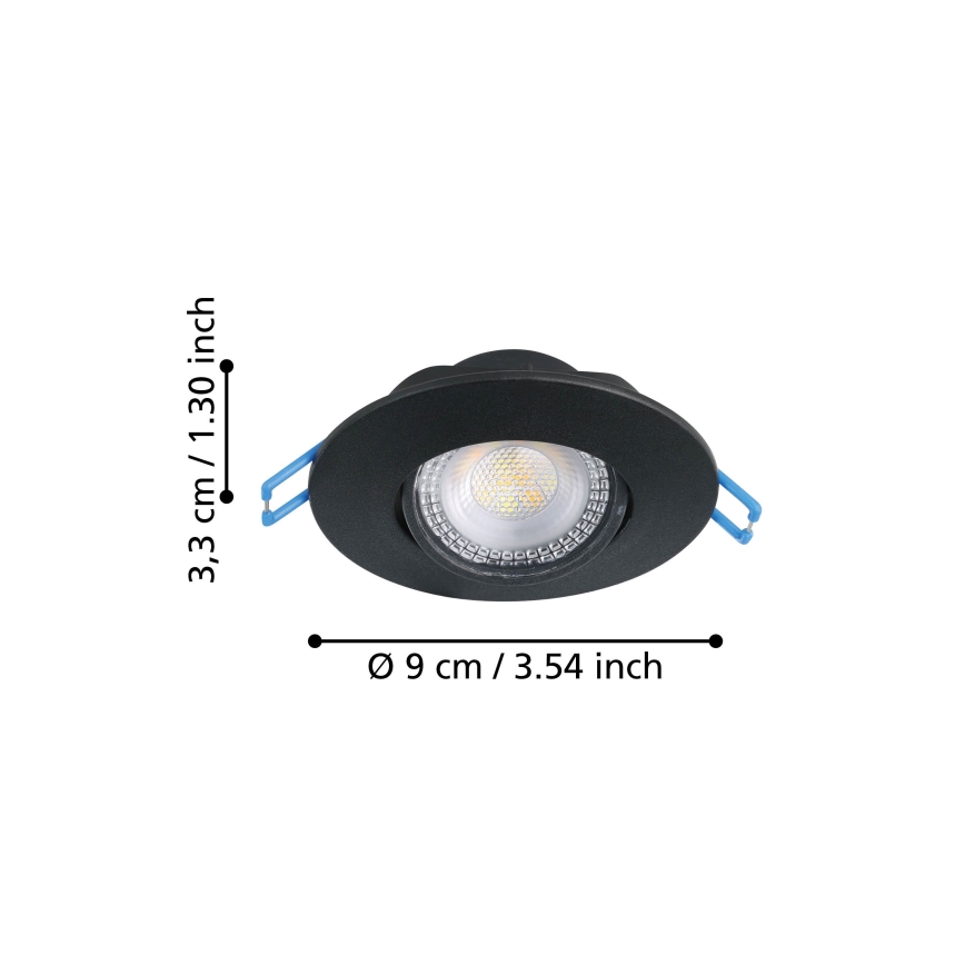 Eglo - Set of 3 LED recessed downlights, 4.9 W, 230 V, 2700/4000/6500 K, Ø 9 cm, black