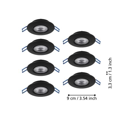 Eglo - Set of 7 LED recessed downlights, 4.9W, 230V, 2700/4000/6500K, Ø 9 cm, black