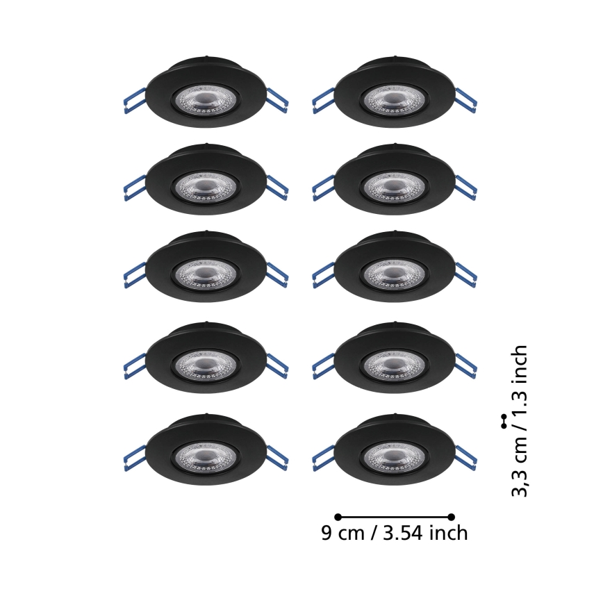 Eglo - Set of 10 LED recessed downlights LED/4.9W/230V 2700/4000/6500K Ø 9 cm black