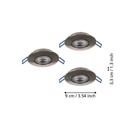 Eglo - Set of 3 LED recessed downlights, 4.9W, 230V, 2700/4000/6500K, Ø 9 cm, matte chrome