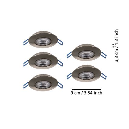 Eglo - Set of 5 LED recessed downlights LED/4.9W/230V 2700/4000/6500K Ø 9 cm matte chrome