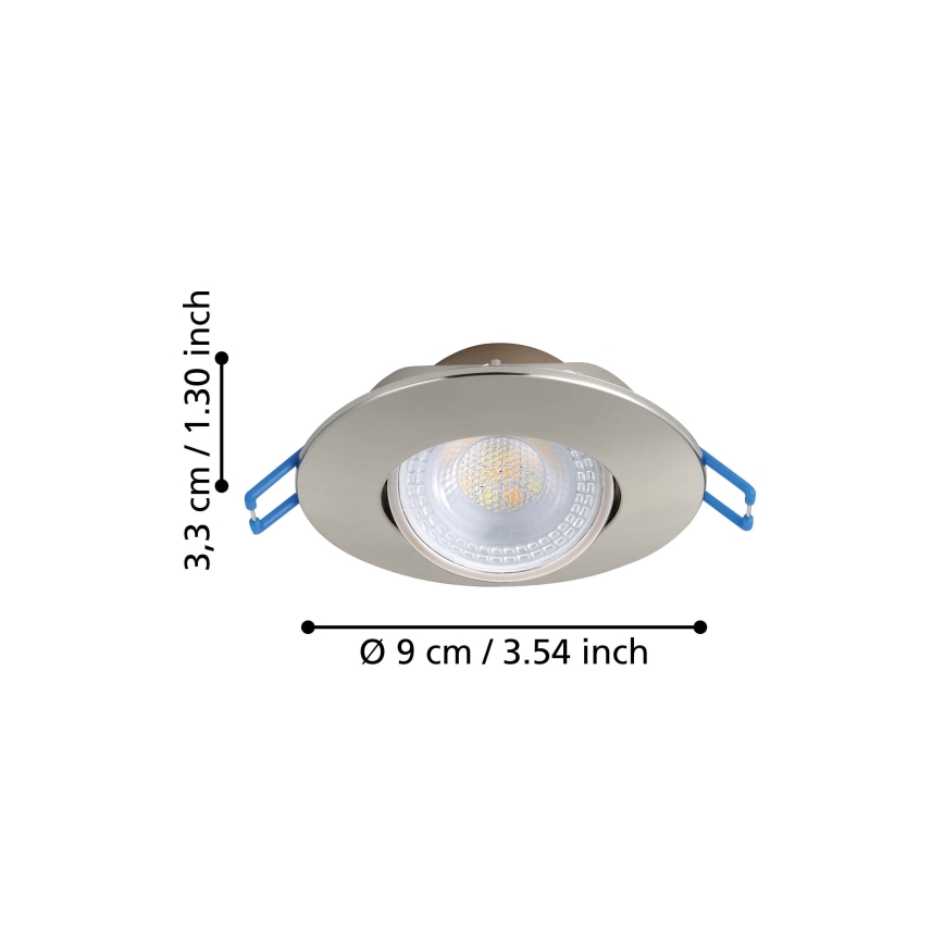 Eglo - Set of 7 LED Recessed Downlights, 4.9W/230V, 2700/4000/6500K, Ø 9 cm, Matte chrome