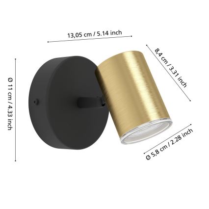 Eglo - Bathroom wall-mounted spotlight 1x GU10/5W/230V IP44 Black/Gold