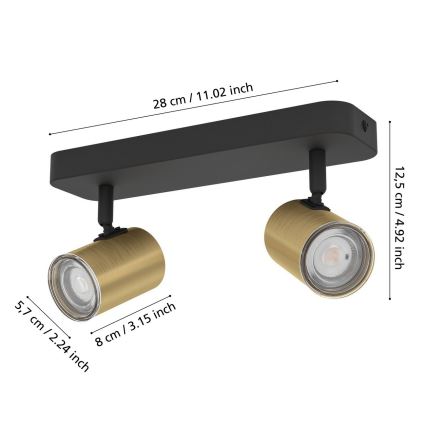 Eglo - Bathroom spotlight 2xGU10/5W/230V IP44 black/gold