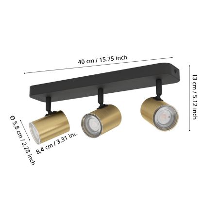 Eglo - Bathroom spotlight 3xGU10/5W/230V IP44 black/gold
