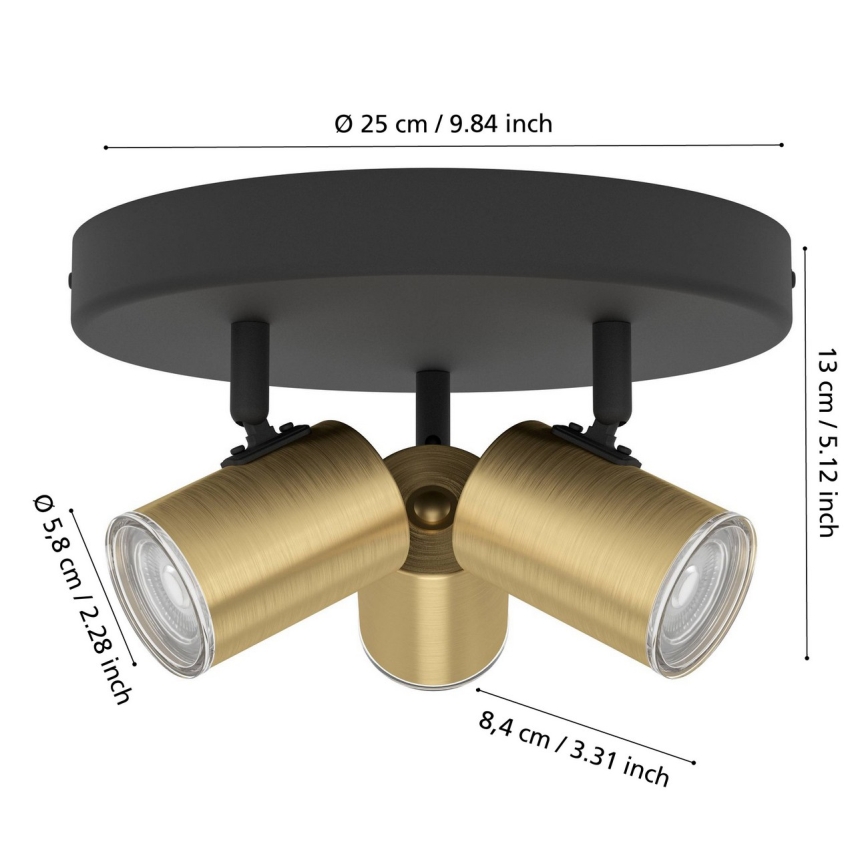 Eglo - Bathroom spotlight 3xGU10/5W/230V IP44 black/gold