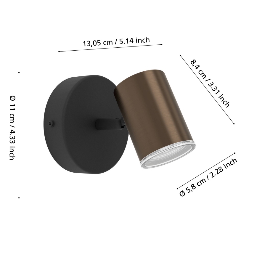 Eglo - Bathroom wall-mounted spotlight 1xGU10/5W/230V IP44 black/brown