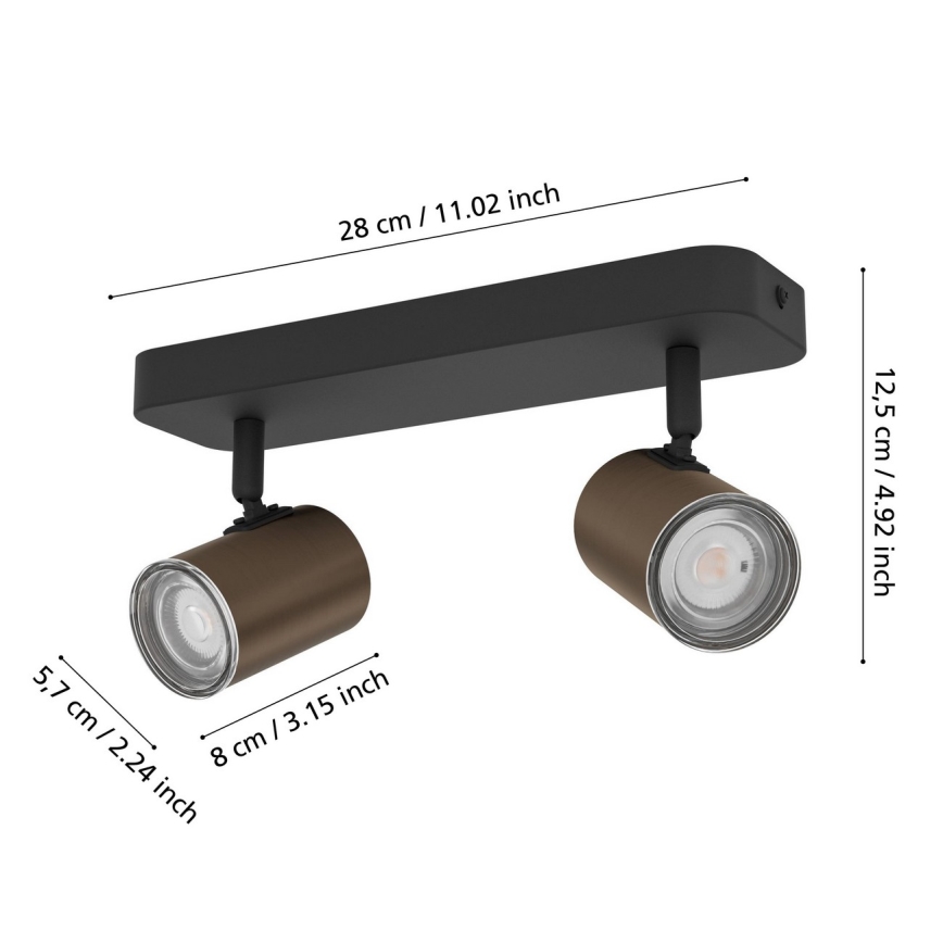 Eglo - Bathroom spotlight 2x GU10/5W/230V IP44 black/brown