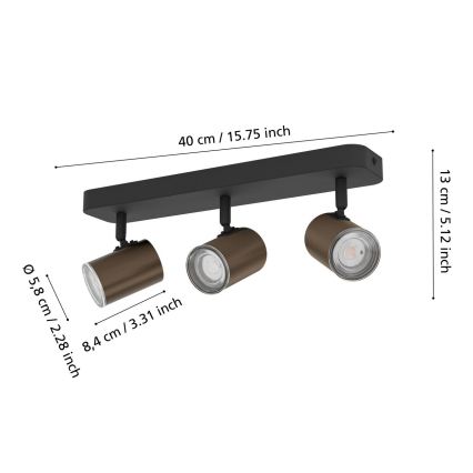Eglo - Bathroom spotlight 3xGU10/5W/230V IP44 black/brown