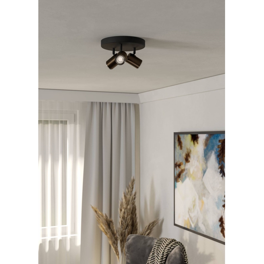 Eglo - Bathroom spotlight 3x GU10/5W/230V IP44 black/brown