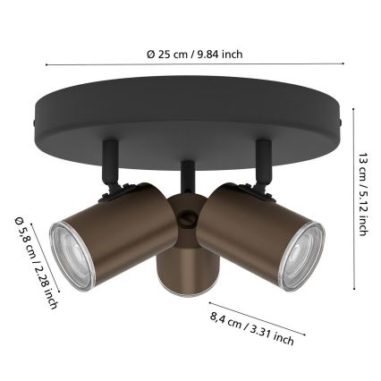 Eglo - Bathroom spotlight 3x GU10/5W/230V IP44 black/brown