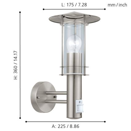 Eglo - Sensor outdoor wall light 1xE27/60W/230V IP44