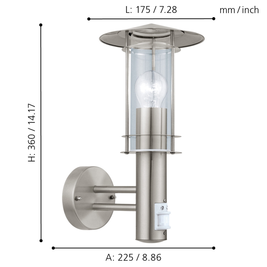 Eglo - Sensor outdoor wall light 1xE27/60W/230V IP44