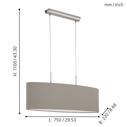 Eglo - Chandelier on a string 2xE27/60W/230V taupe