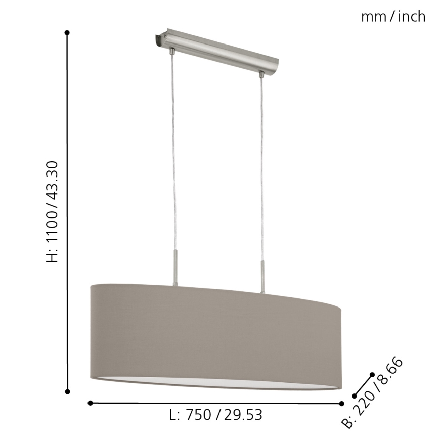 Eglo - Chandelier on a string 2xE27/60W/230V taupe