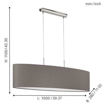 Eglo 31587 - Chandelier on a string PASTERI 2xE27/60W/230V
