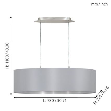 Eglo 31612 - Chandelier on a string MASERLO 2xE27/60W/230V