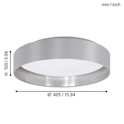 Eglo 31623 - MASERLO LED Ceiling Light, 16 W, 230 V, 3000 K, Ø 40.5 cm, gray/silver