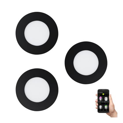 Eglo 31743 - Set of 3 Dimmable LED Bathroom Recessed Downlights FUEVA-Z LED/2.8W/230V 2700-6500 K IP44 Black Ø 8.5 cm