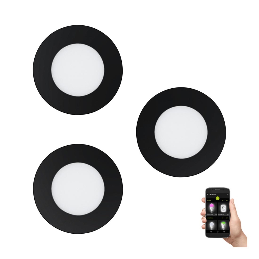 Eglo 31743 - Set of 3 Dimmable LED Bathroom Recessed Downlights FUEVA-Z LED/2.8W/230V 2700-6500 K IP44 Black Ø 8.5 cm