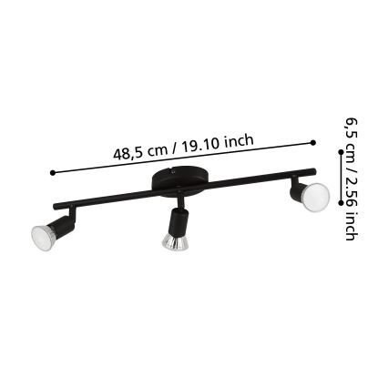 Eglo - LED Spotlight 3xGU10/2,8W/230V 3000K black