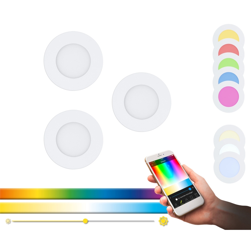 Eglo - Set of 3 RGB LED Dimmable Recessed Downlights FUEVA-C LED/3W/230V Ø 8.5 cm