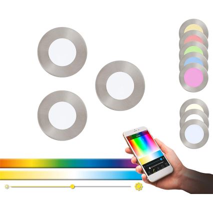 Eglo - SET 3x LED RGB Dimmable recessed light FUEVA-C 1xLED/3W/230V