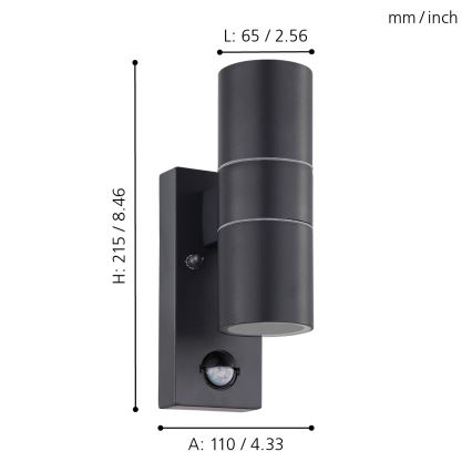 Eglo - LED Outdoor wall light with a sensor 2xGU10/3W/230V IP44