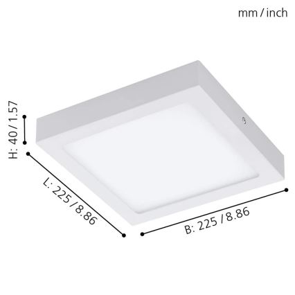 Eglo 33316 - FUEVA-C LED RGBW Dimmable Ceiling Light, 15.6W, 230V, 2700-6500K, 22.5 x 22.5 cm, White