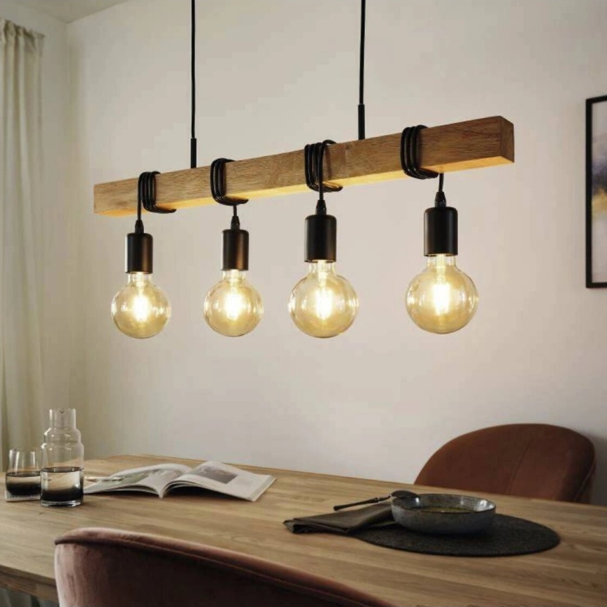 Eglo 33378 - LED Chandelier on a string TOWNSHEND 4xE27/4W/230V 2200K beige/black