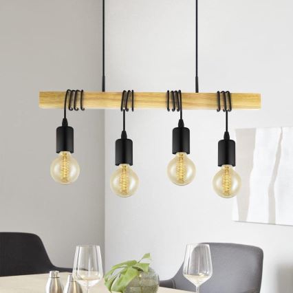 Eglo 33378 - LED Chandelier on a string TOWNSHEND 4xE27/4W/230V 2200K beige/black