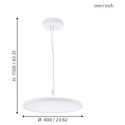 Eglo 33676 - LED RGBW Dimmable Cable-Suspended Pendant Light CERIGNOLA-C LED/32W/230V 2700-6500K White + Remote Control