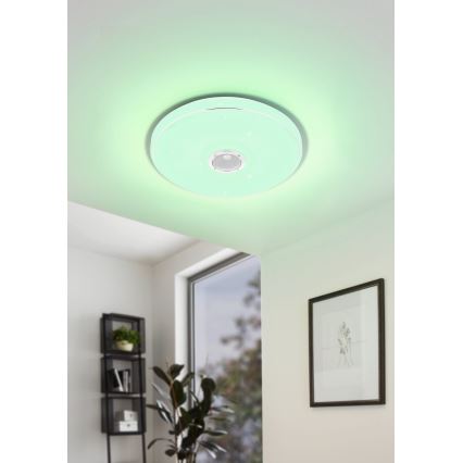 Eglo - LED RGBW Dimmable bathroom ceiling light with a speaker LED/19W/230V 3000-6500K IP44 d. 39 cm white + remote control