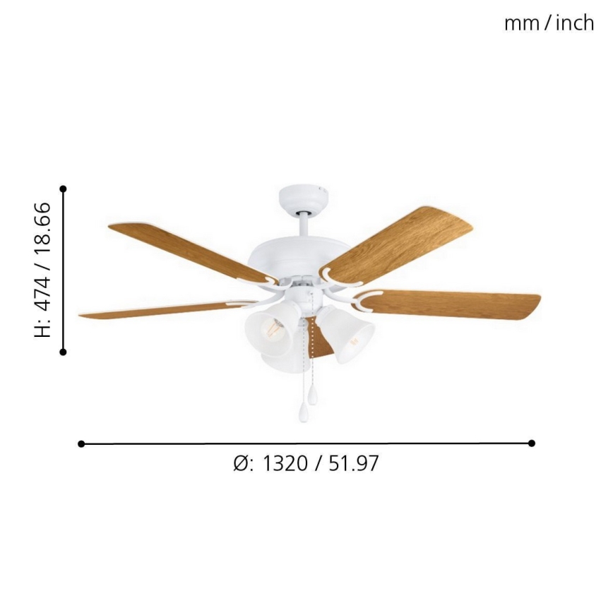 Eglo 35076 - LAS PALMAS Ceiling Fan, 3x E27/40W/230V, Brown