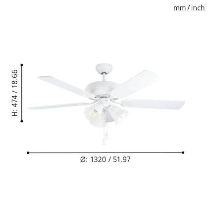 Eglo 35076 - LAS PALMAS Ceiling Fan 3xE27/40W/230V White