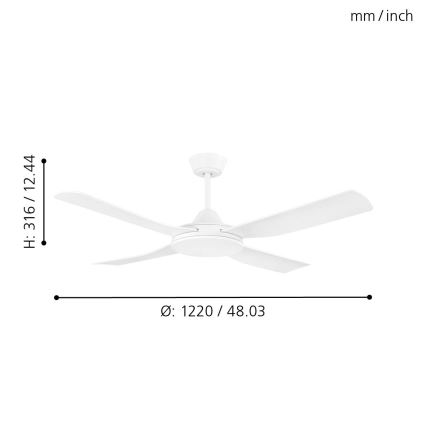 Eglo - Ceiling fan 52W/230V + RC white