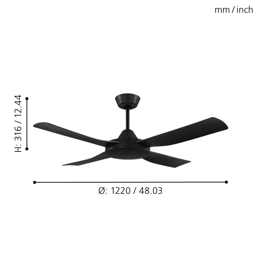 Eglo - Ceiling fan 52W/230V black + remote control